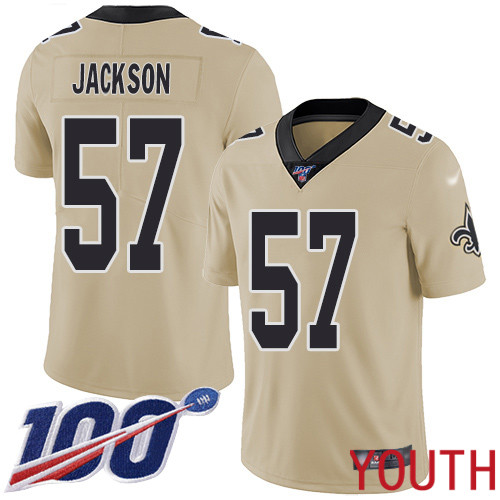 New Orleans Saints Limited Gold Youth Rickey Jackson Jersey NFL Football #57 100th Season Inverted Legend Jersey->youth nfl jersey->Youth Jersey